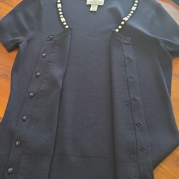 Easter Brunch Anne Taylor Loft Women's Navy Blue Sweater Full Snap Front XS - Picture 6 of 16